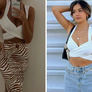 PRINCESS POLLY WHITE TAYLOR WRAP CROP TOP - US 4, SMALL